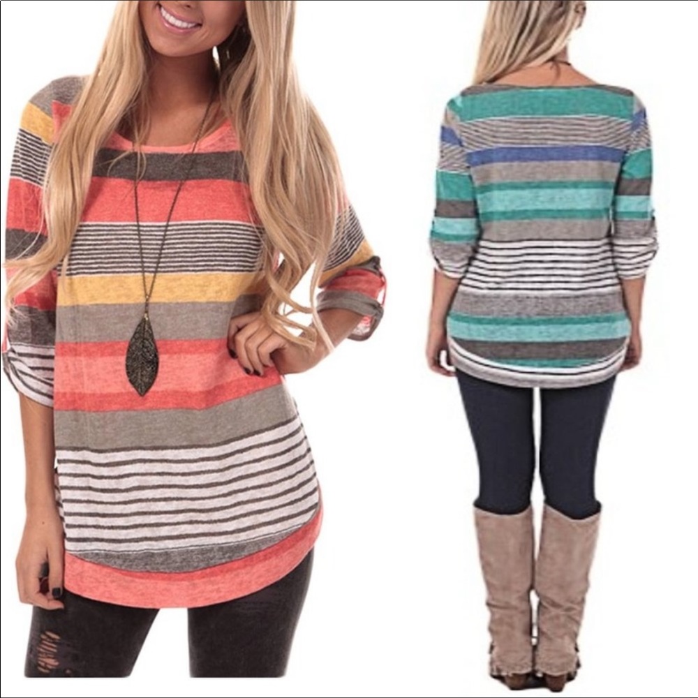 Knit 3/4 Sleeve Stripe Tunic Top